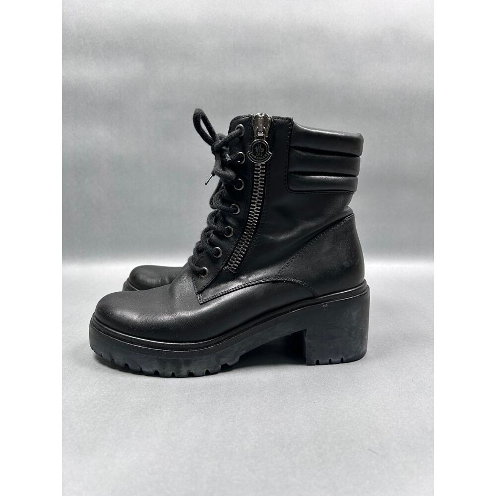 Moncler Black Leather Lace Up Boots w/ Side Zip Platform Sz 36 Women’s - Picture 9 of 9